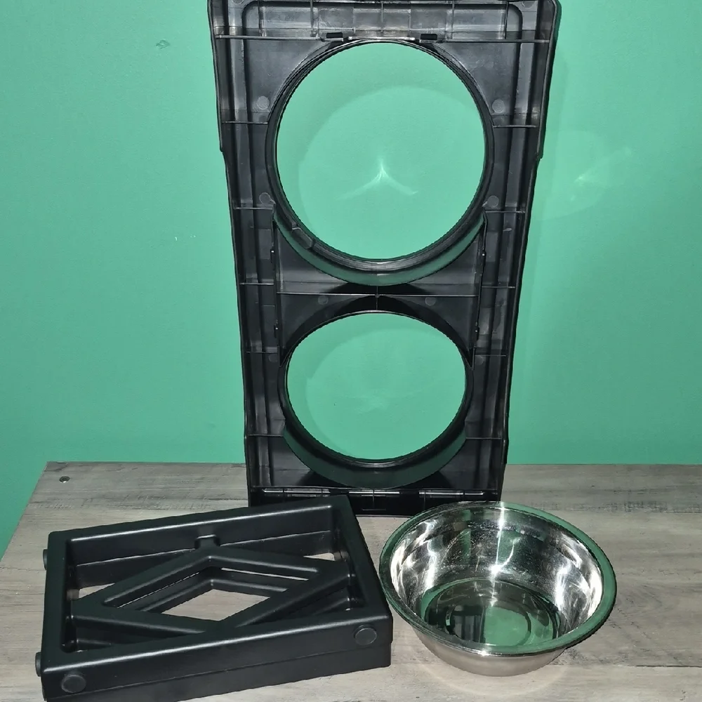 Elevated Pet Feeder with Silver Bowls